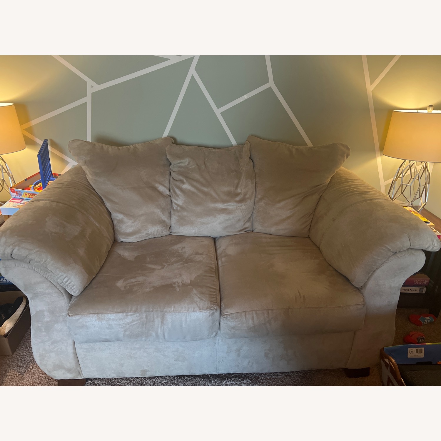 Tan Faux Suede Fabric Loveseat - image-1