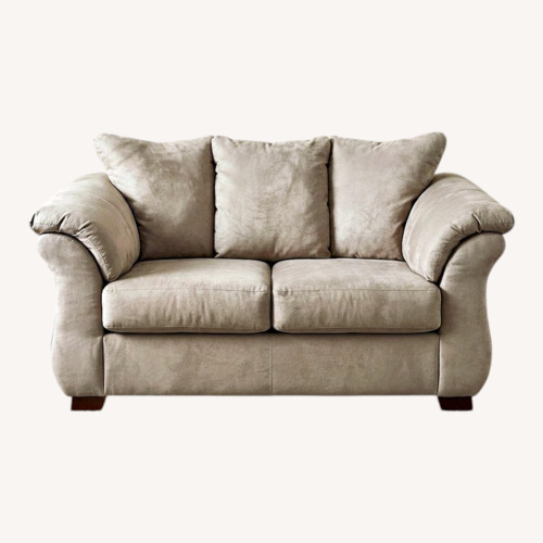 Used Tan Faux Suede Fabric Loveseat for sale on AptDeco