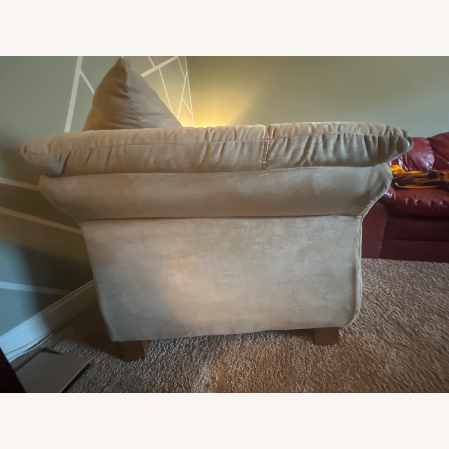Tan Faux Suede Fabric Loveseat - image-2