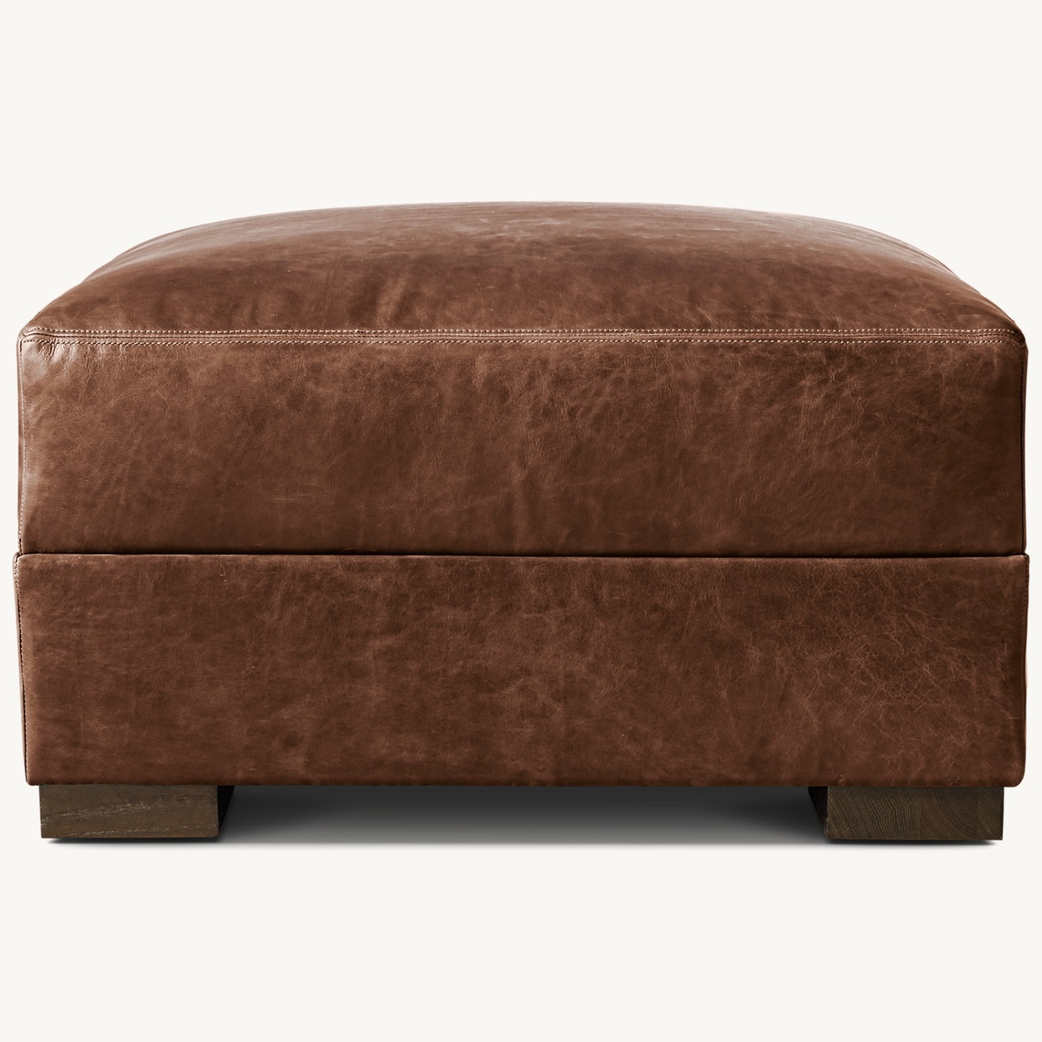 Restoration Hardware Dark Brown Leather Ottoman - image-5