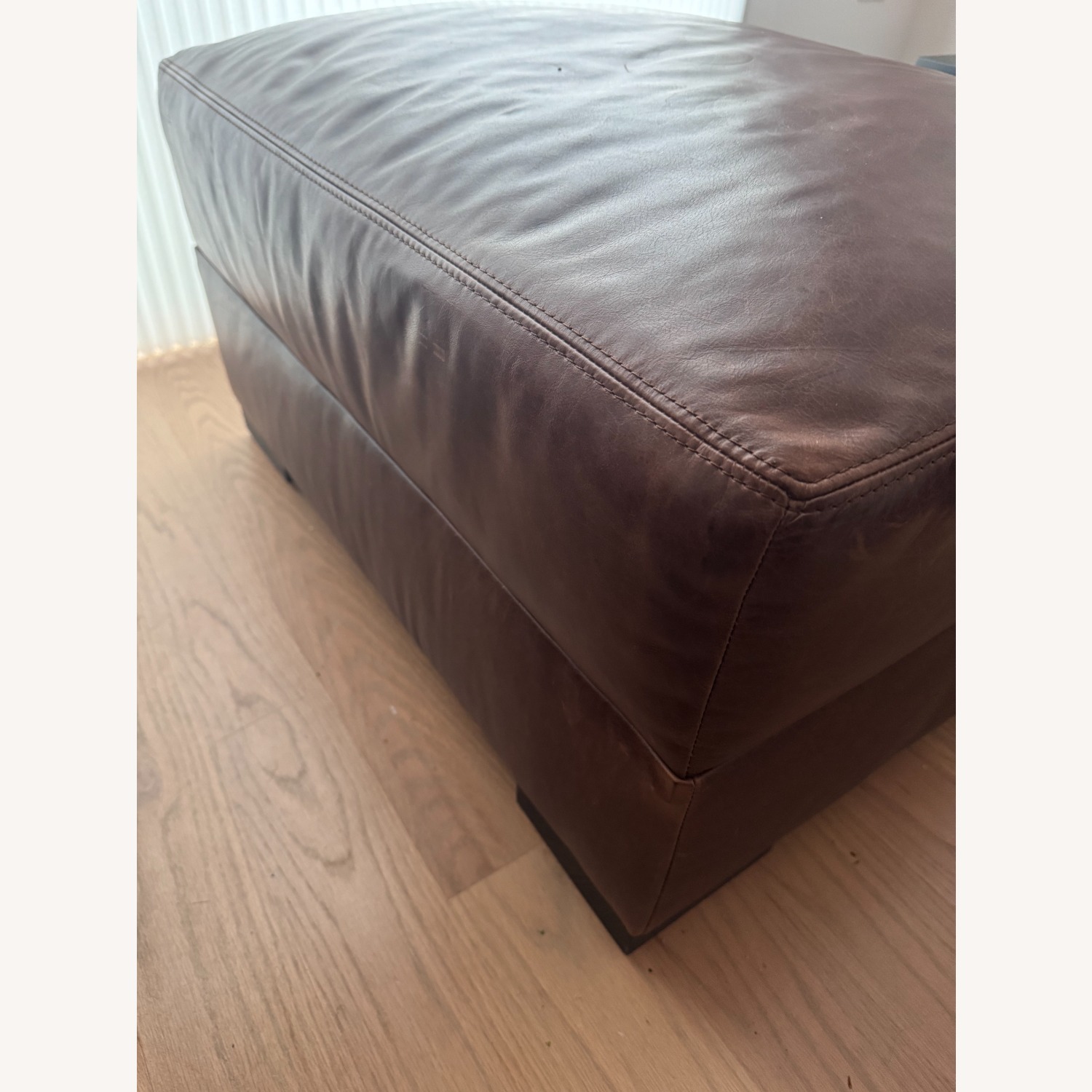 Restoration Hardware Dark Brown Leather Ottoman - image-4