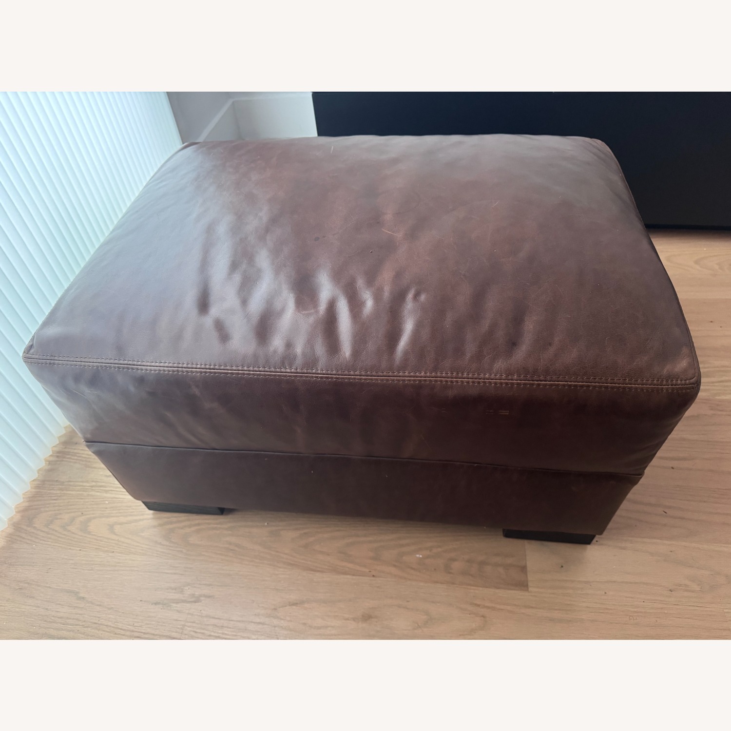 Restoration Hardware Dark Brown Leather Ottoman - image-1