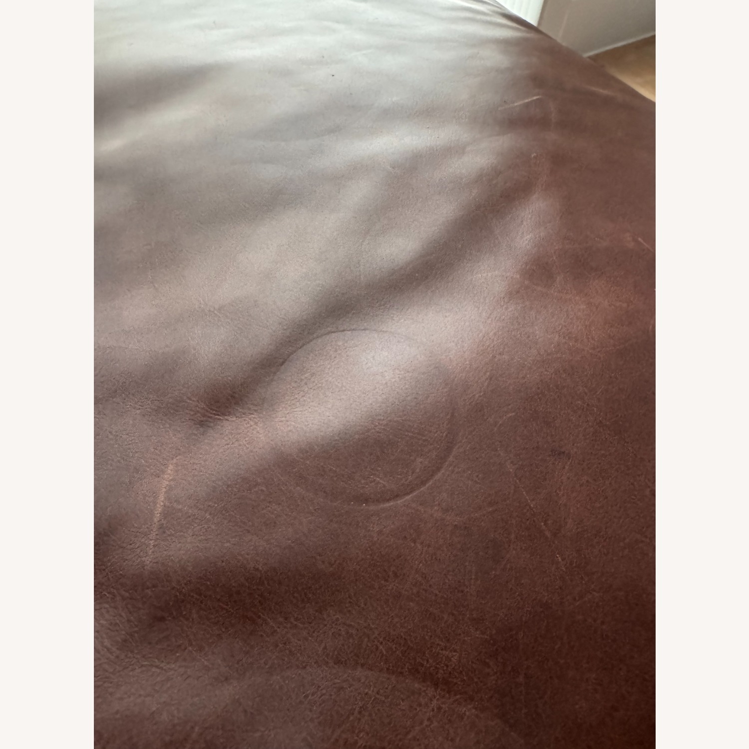 Restoration Hardware Dark Brown Leather Ottoman - image-2