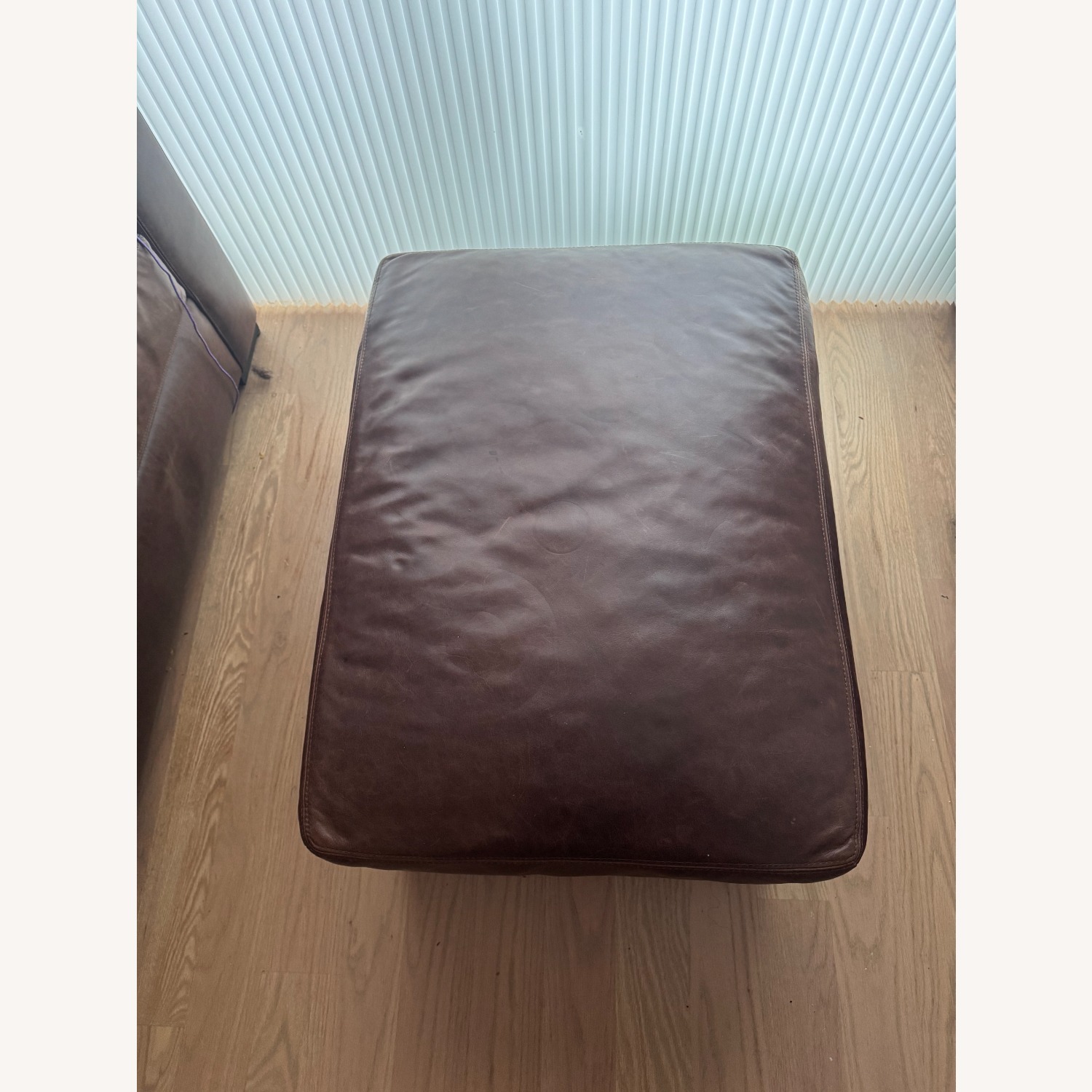Restoration Hardware Dark Brown Leather Ottoman - image-3