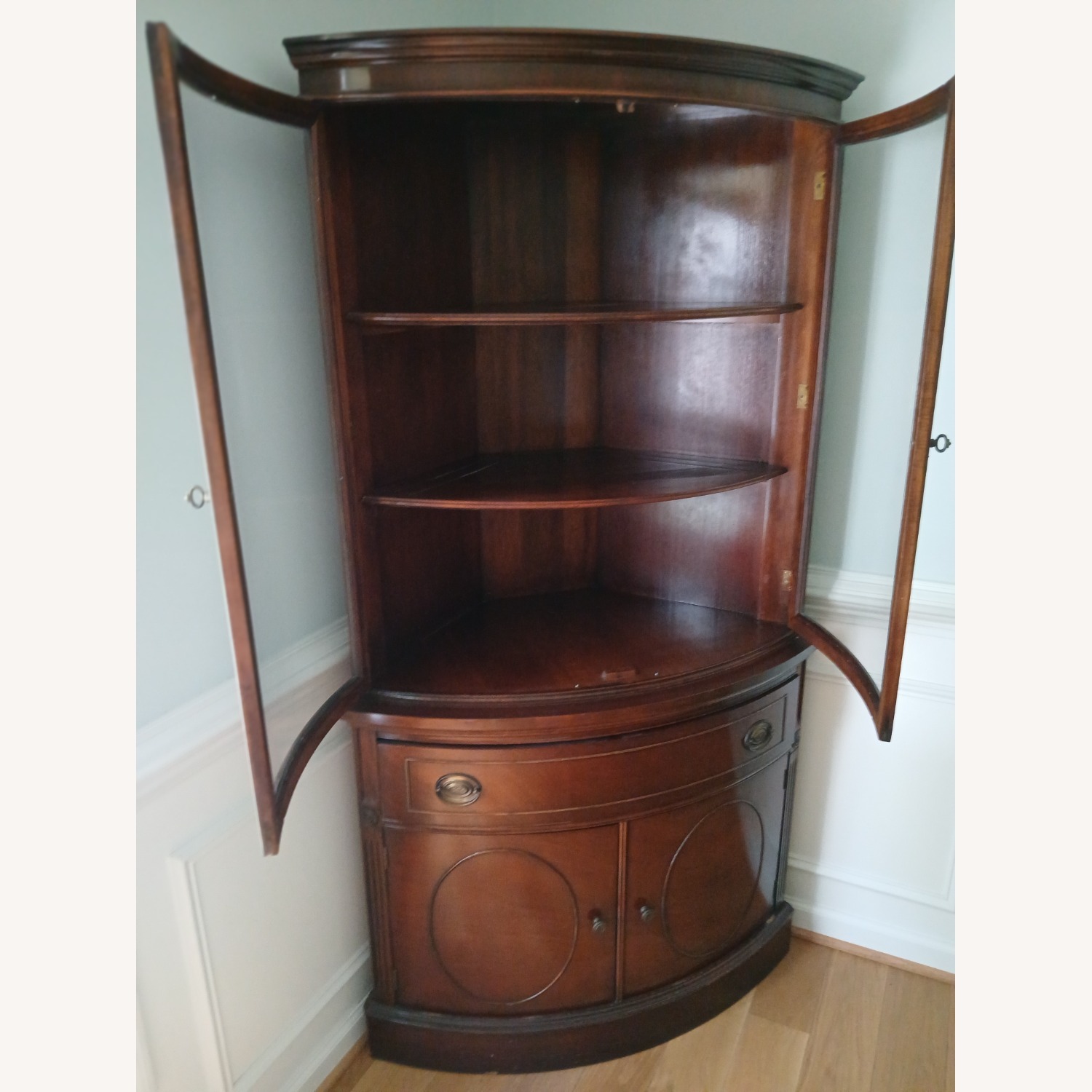 Vintage Dark Brown Wood Corner (China) Cabinet - image-1