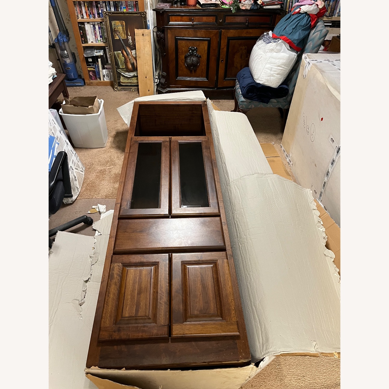 Wall Unit Dark Brown Solid Oak Wood - image-1