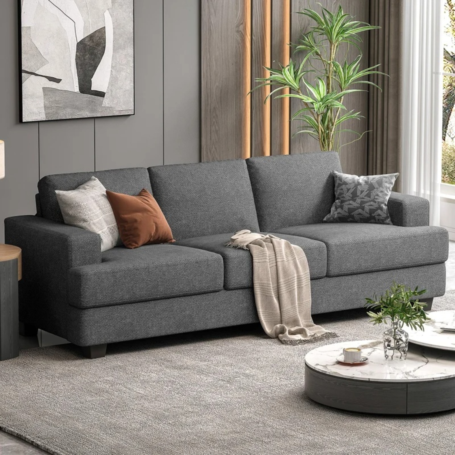 Wayfair Dark Gray Fabric 3+ Seater Sofa - image-3