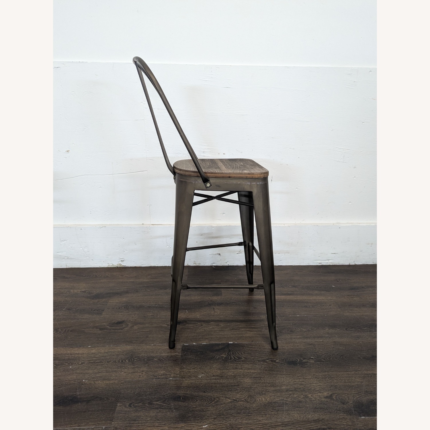 Pair of Metal Bar Stools with Wood Seats	 - image-6