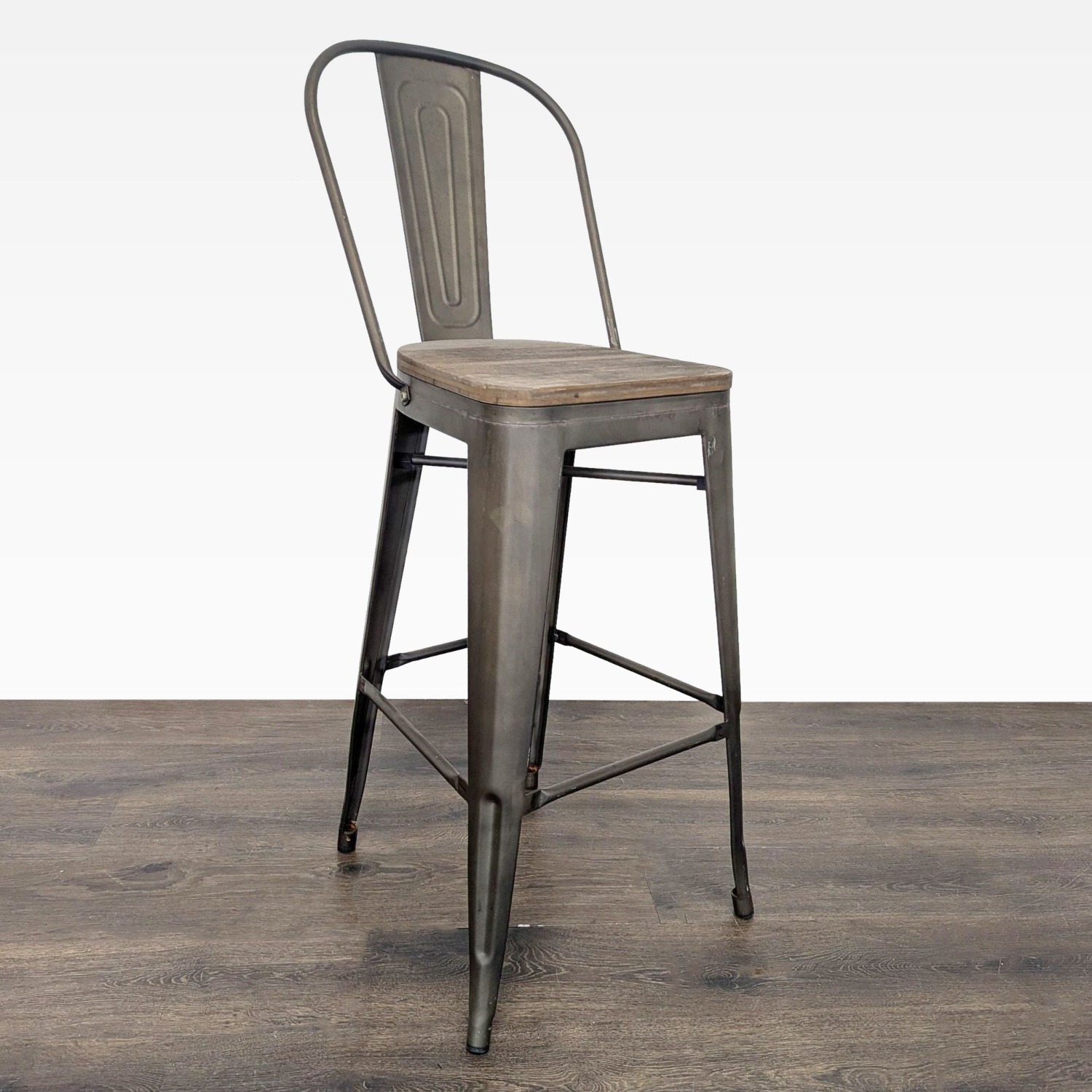 Pair of Metal Bar Stools with Wood Seats	 - image-3