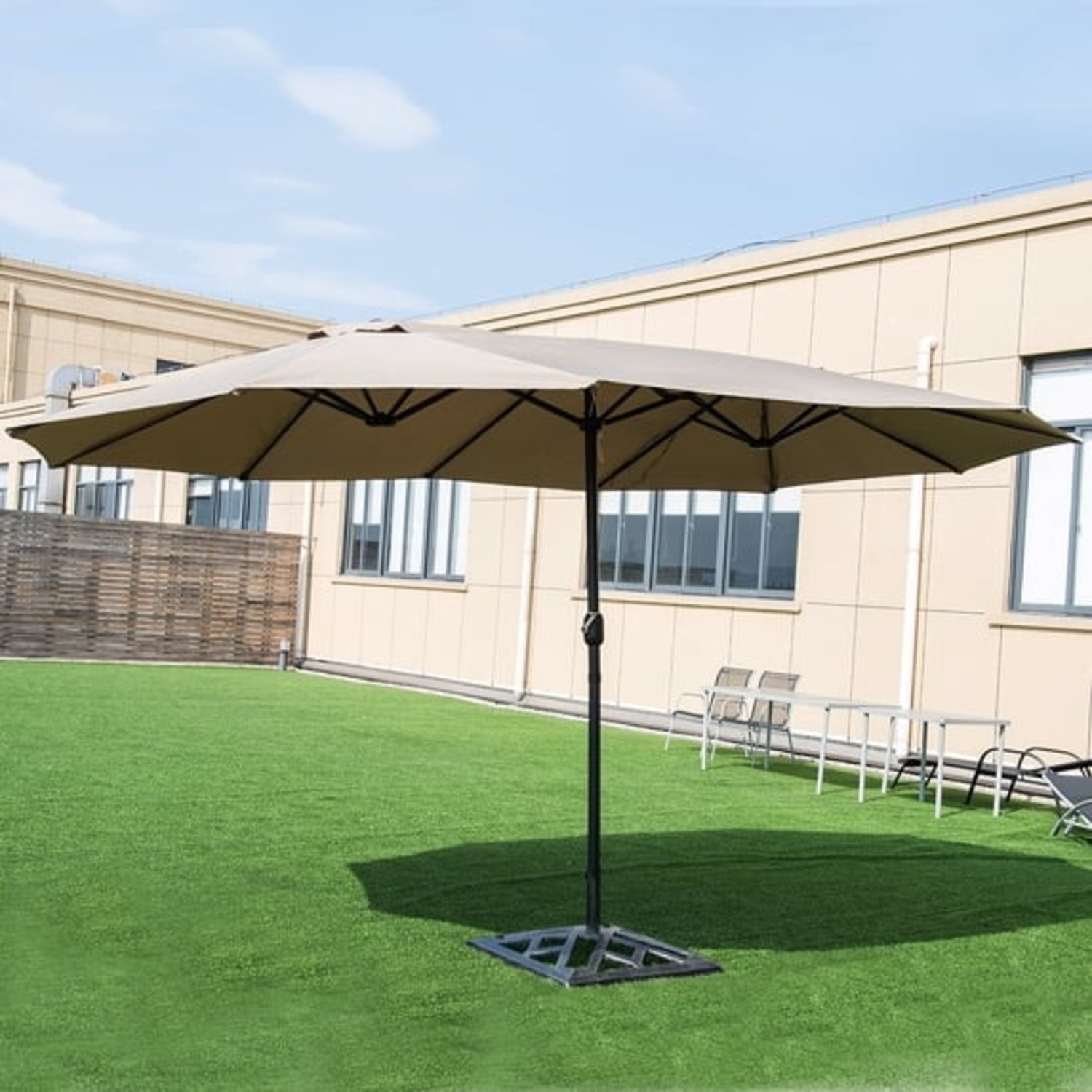15' Double-Sided Twin Patio Umbrella with Crank - image-1