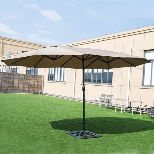 Used 15' Double-Sided Twin Patio Umbrella with Crank for sale on AptDeco