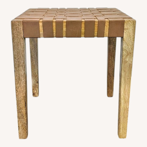 Used Woven Leather and Wood Stool for sale on AptDeco
