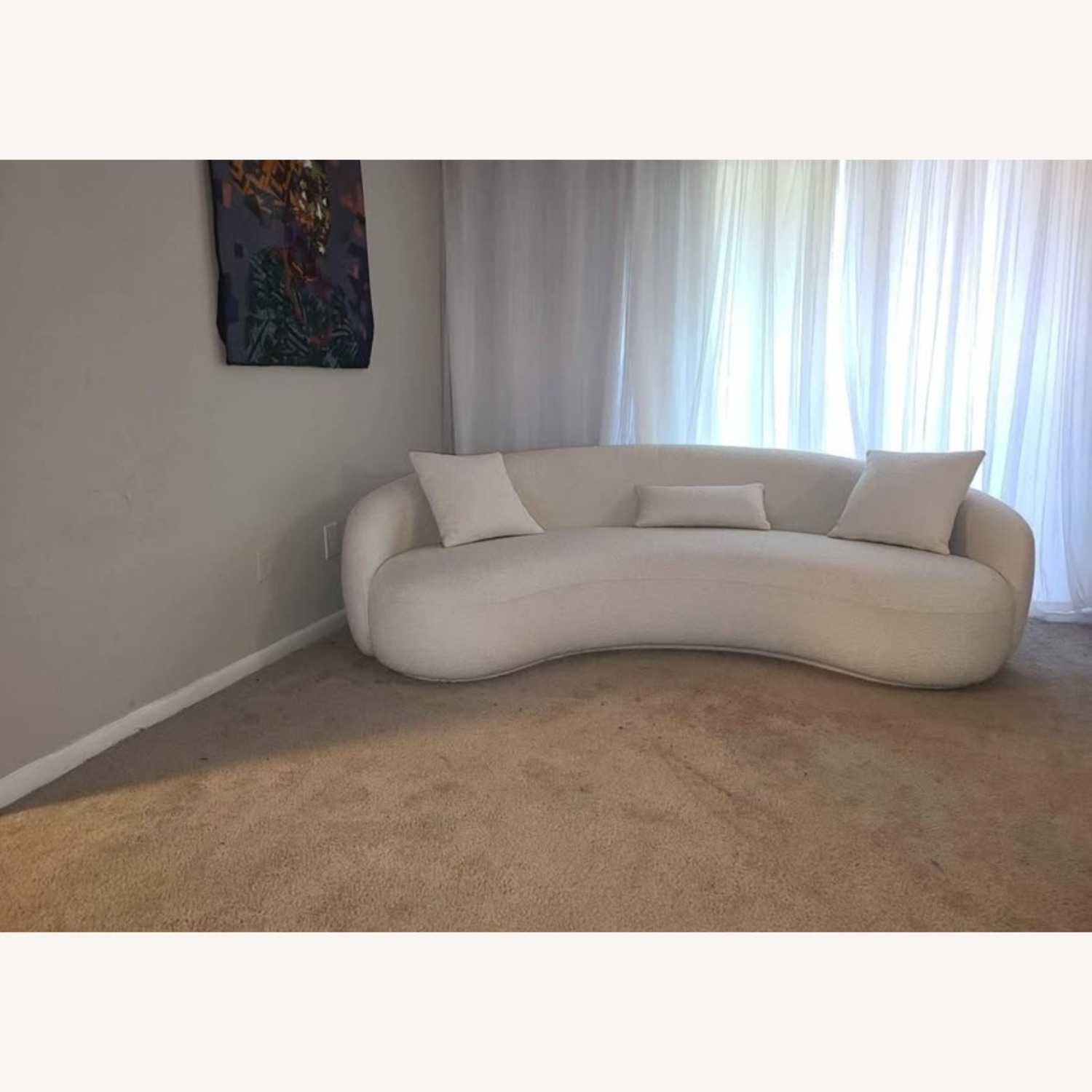 Amazon Modern Curved Boucle Sofa White 3+ Seater Sofa - image-1