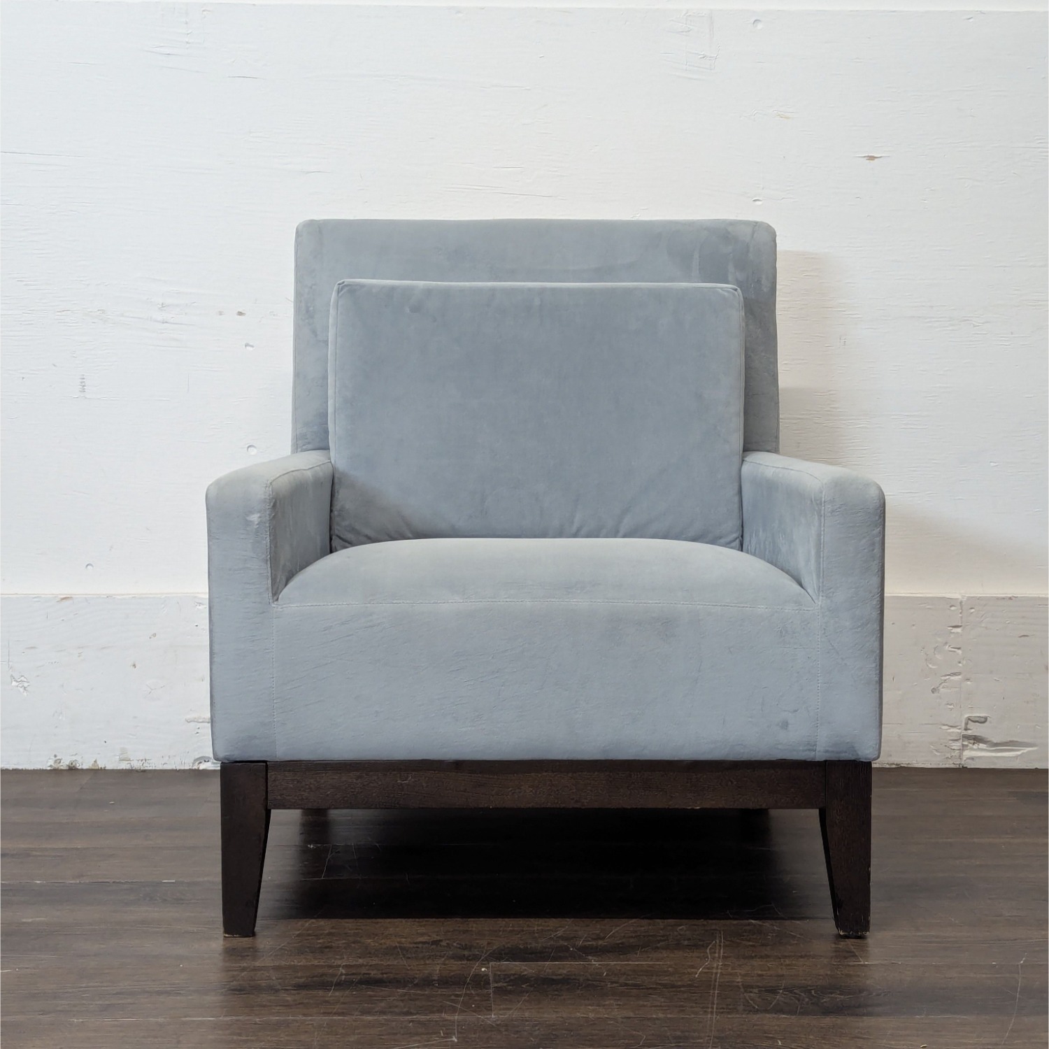West Elm Gray Lounge Chair with Dark Wood Legs - image-3