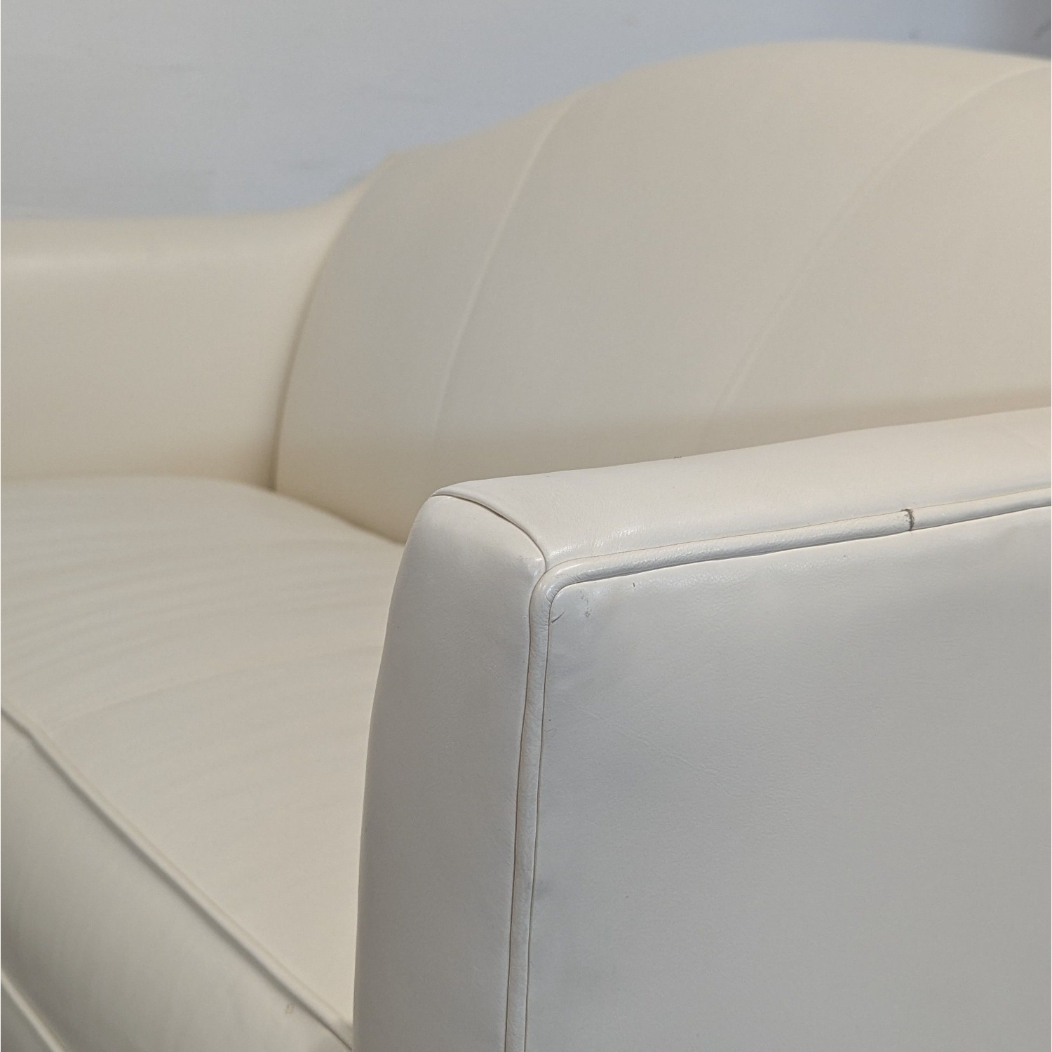 Ethan Allen Cream Leather Loveseat with Wood Legs - image-2
