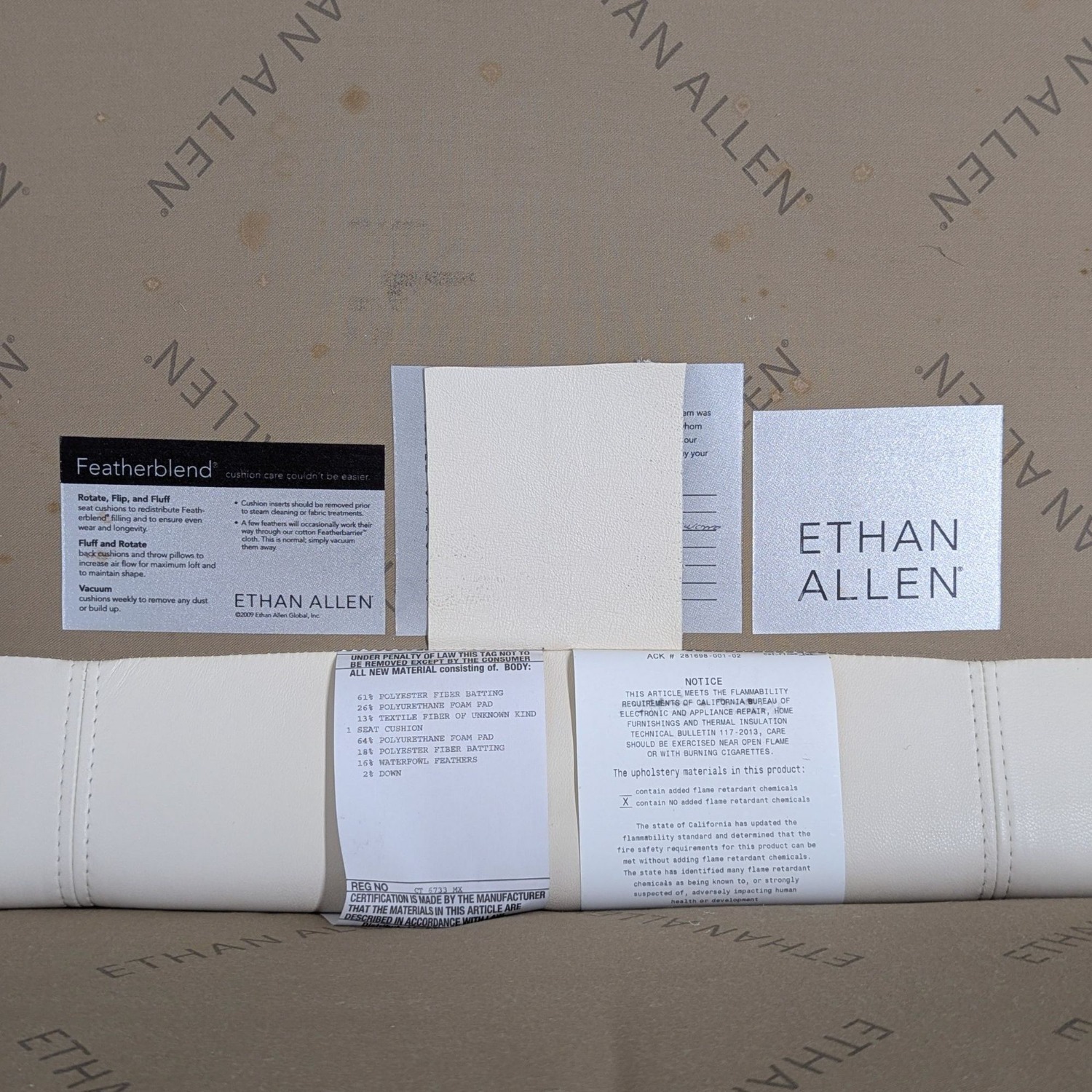 Ethan Allen Cream Leather Loveseat with Wood Legs - image-4