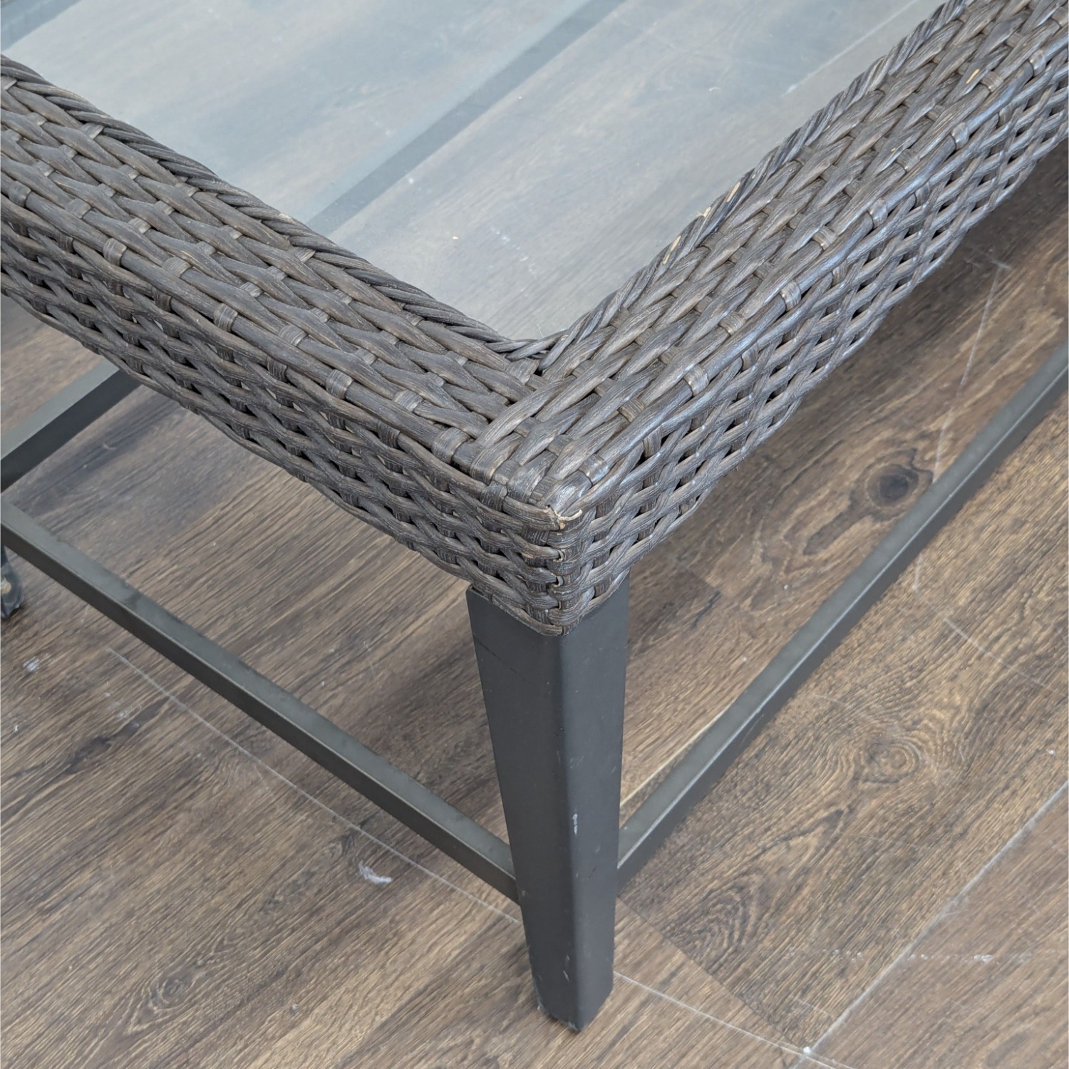 Rectangular Wicker and Glass Coffee Table  - image-5