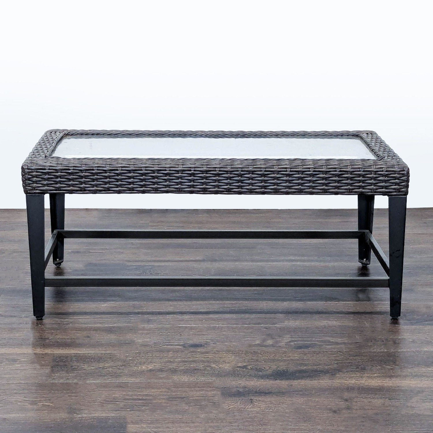 Rectangular Wicker and Glass Coffee Table  - image-4