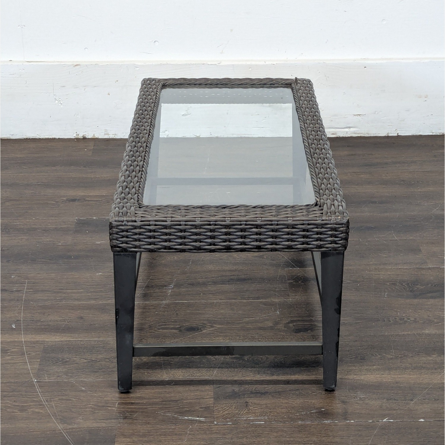 Rectangular Wicker and Glass Coffee Table  - image-1