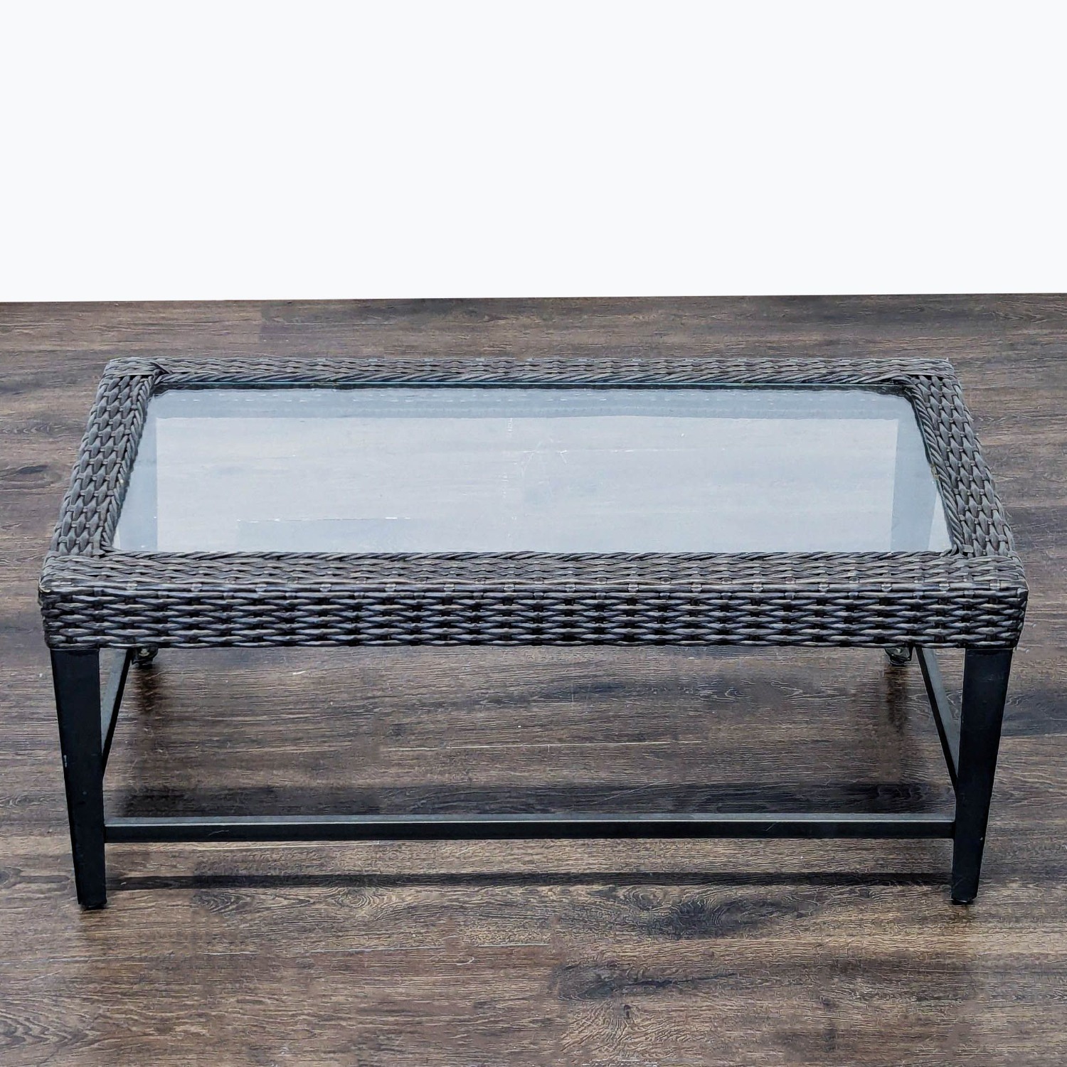 Rectangular Wicker and Glass Coffee Table  - image-3