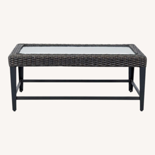 Used Rectangular Wicker and Glass Coffee Table  for sale on AptDeco