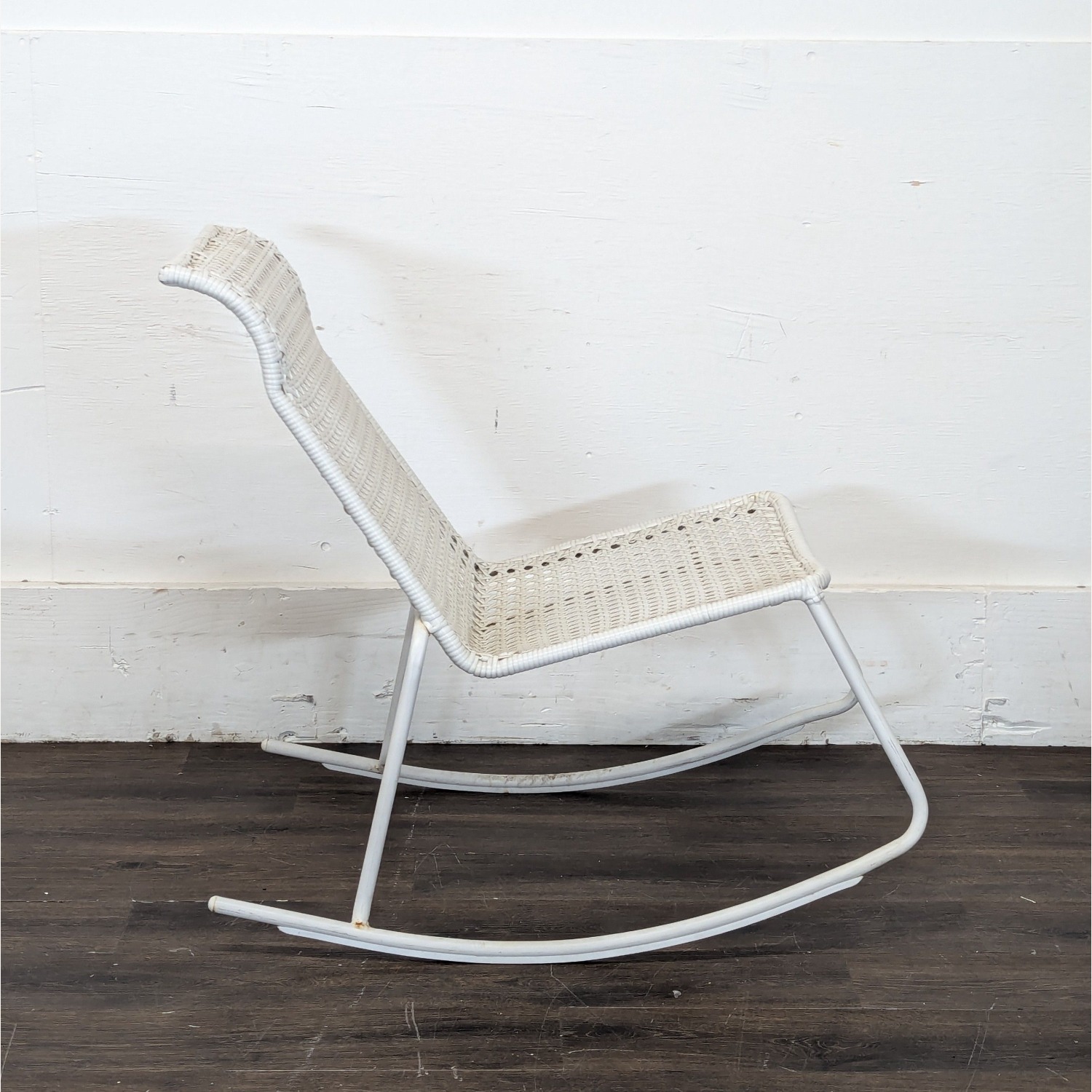 White Wicker and Metal Rocking Chair - image-3