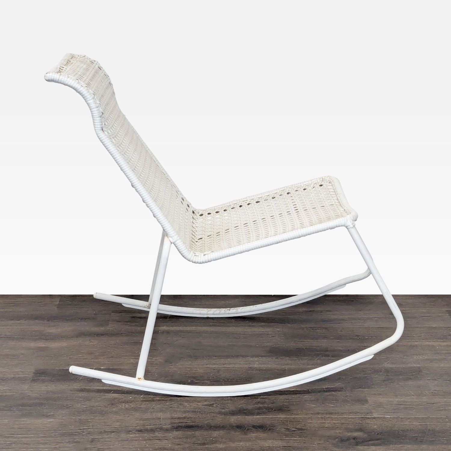 White Wicker and Metal Rocking Chair - image-4