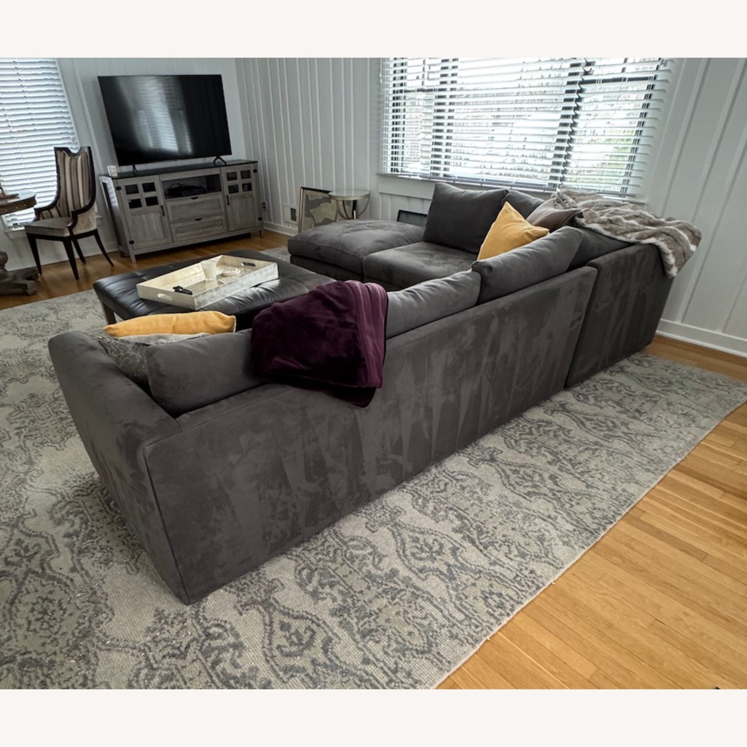 Room & Board Oxford Gray Suede Sleeper Sofa & Ottoman - image-2