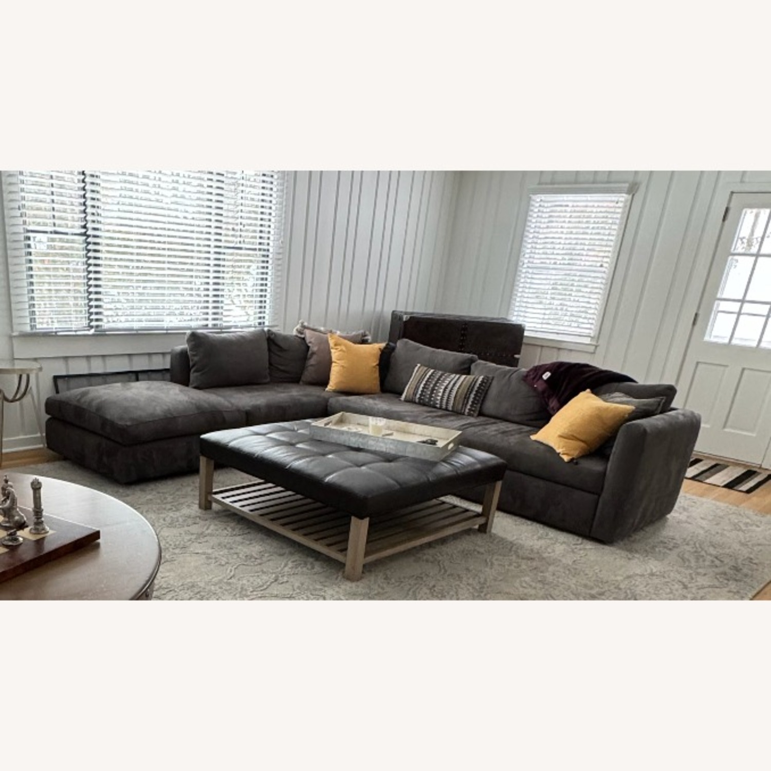 Room & Board Oxford Gray Suede Sleeper Sofa & Ottoman - image-1