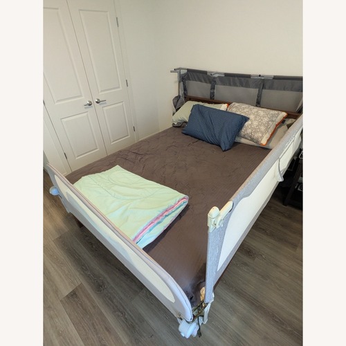 Used Serta Vivek Deluxe Dark Brown Wood Queen Bed for sale on AptDeco