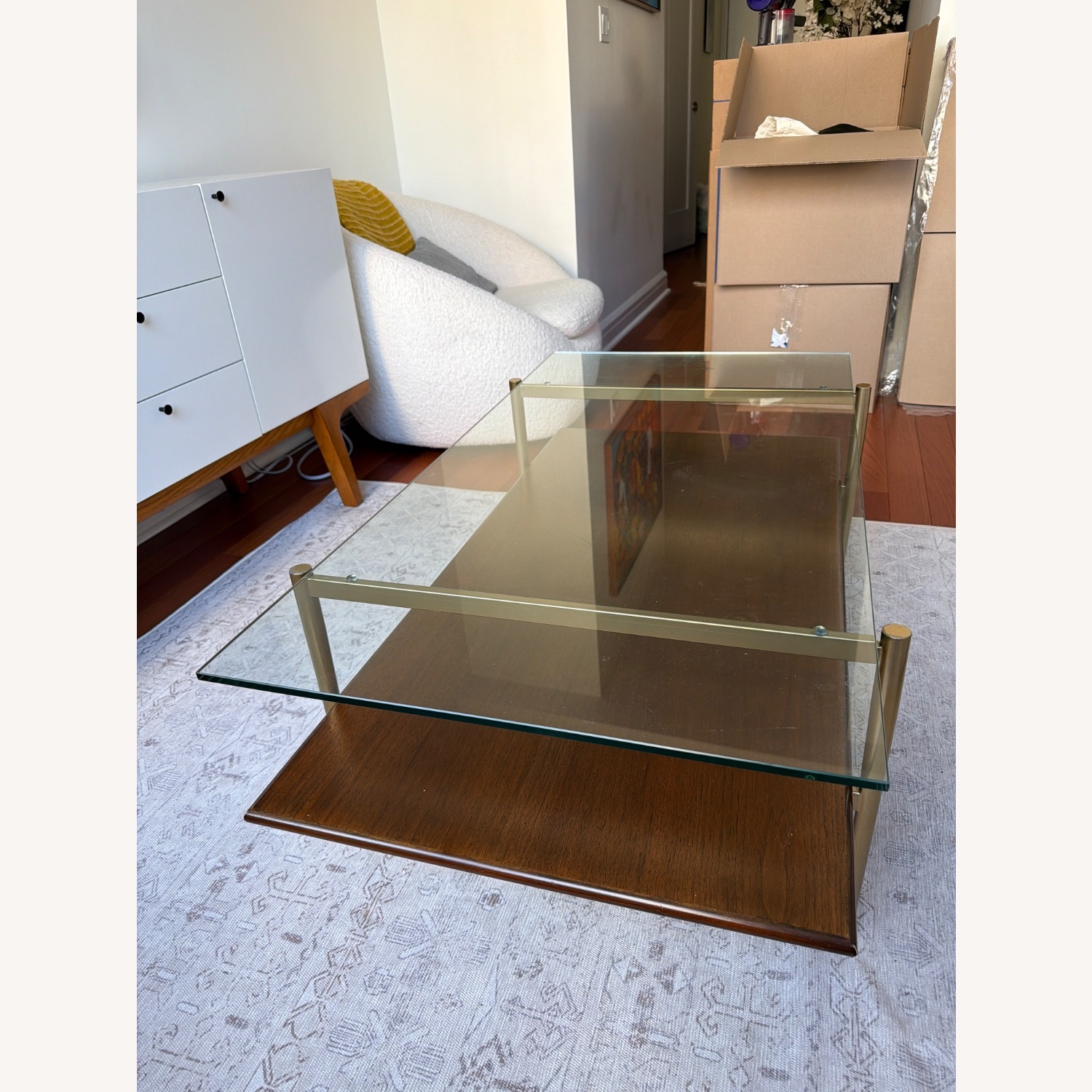 West Elm Dark Brown Glass Coffee Table - image-3