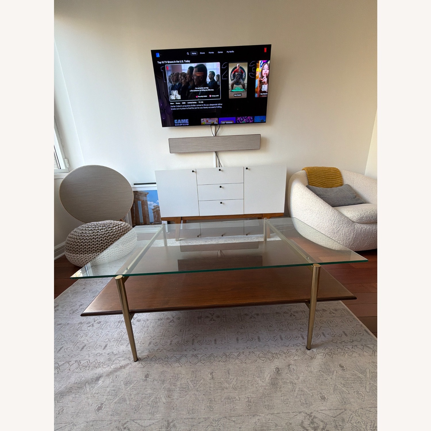 West Elm Dark Brown Glass Coffee Table - image-2