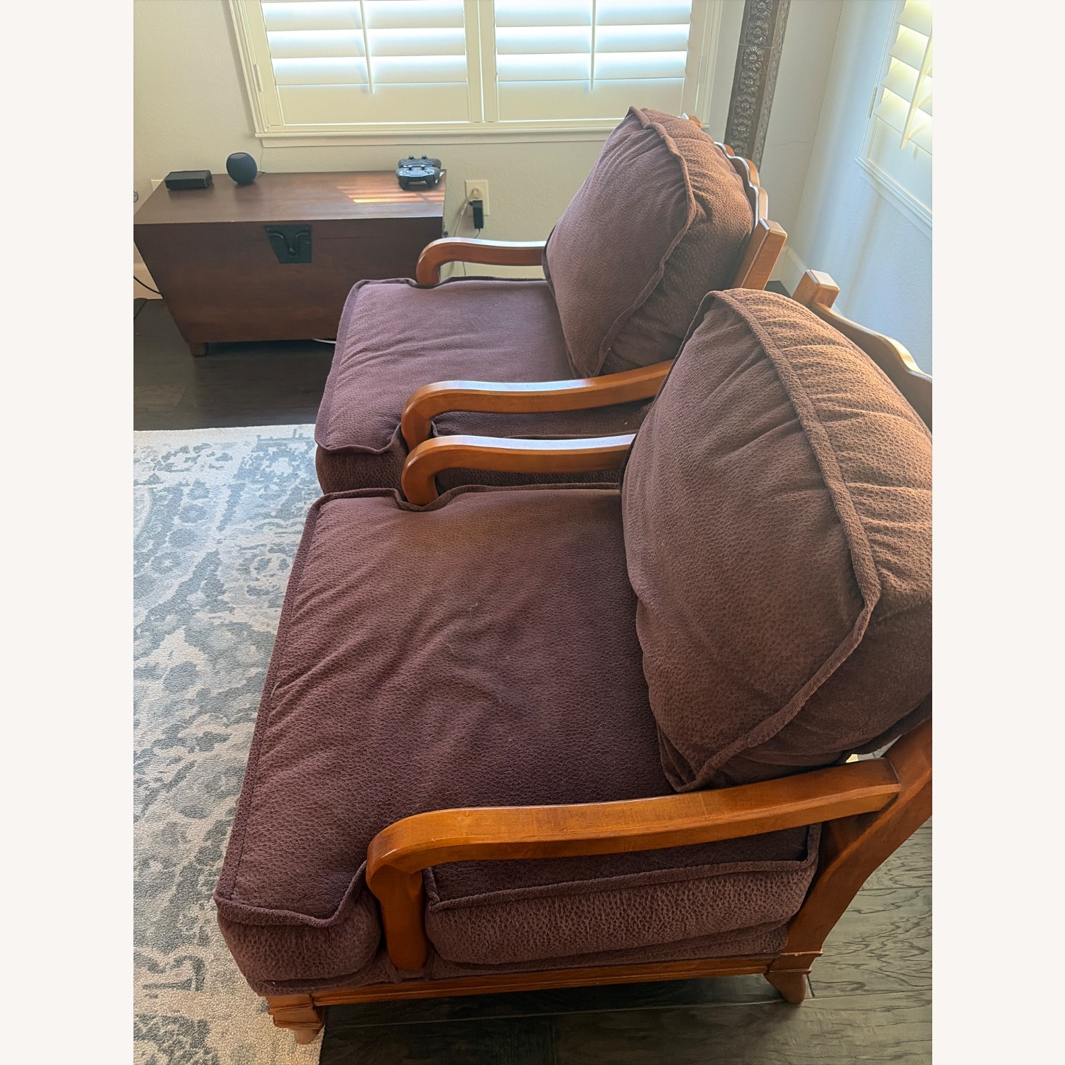 Sam Moore Purple Fabric Armchairs x 2 - image-3