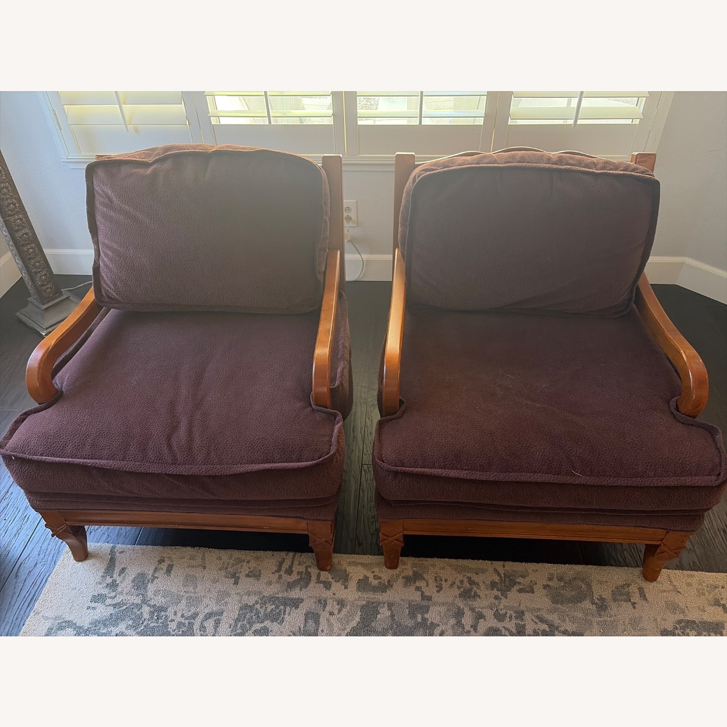 Sam Moore Purple Fabric Armchairs x 2 - image-1