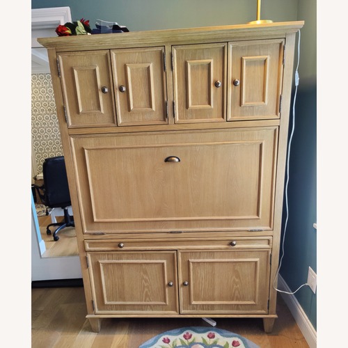 Used Arhaus Natural Wood Hideaway Computer Cabinet for sale on AptDeco