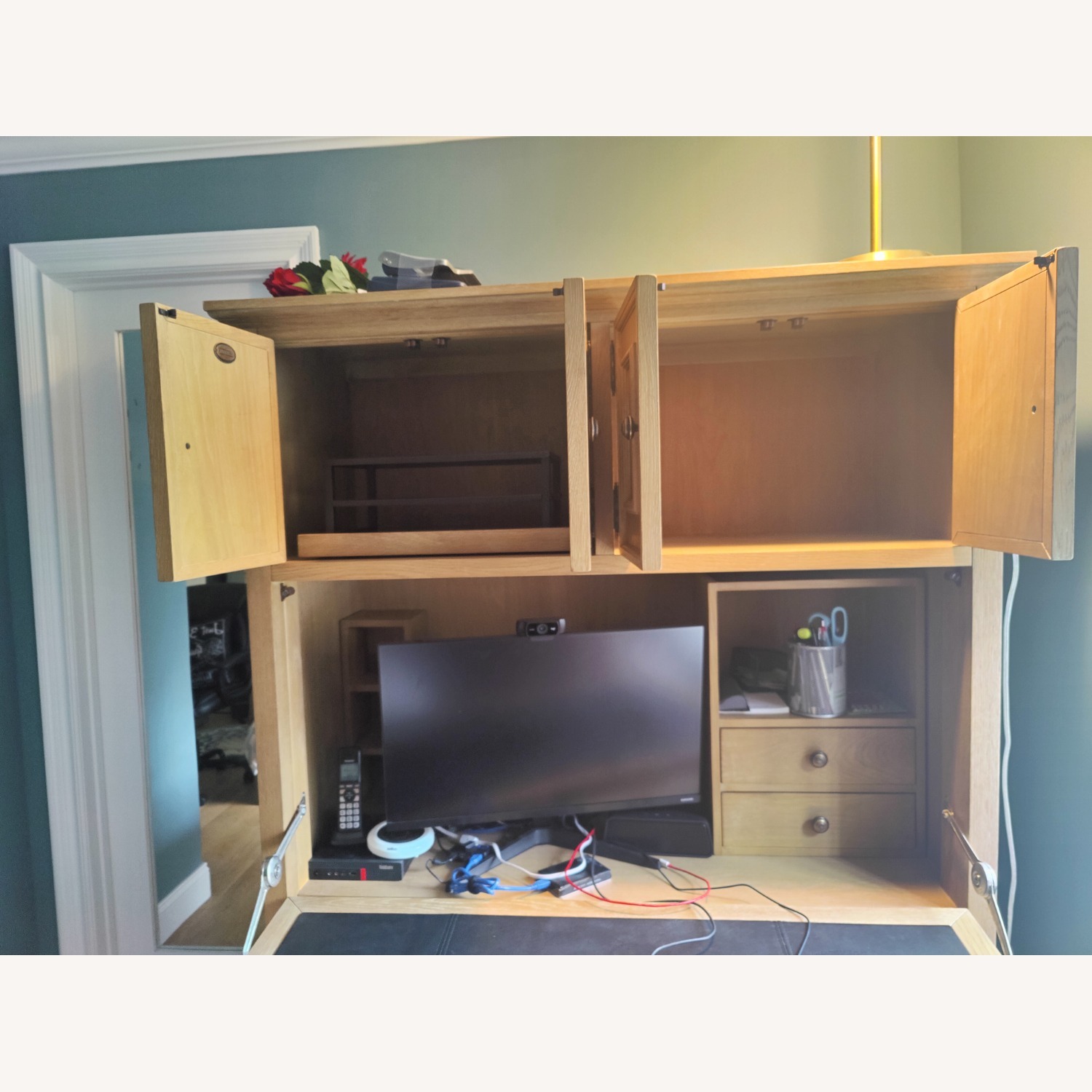 Arhaus Natural Wood Hideaway Computer Cabinet - image-7