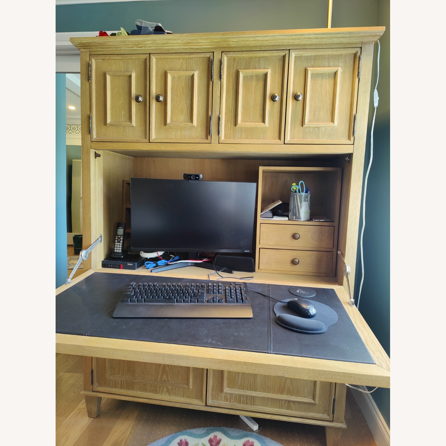 Arhaus Natural Wood Hideaway Computer Cabinet - image-4