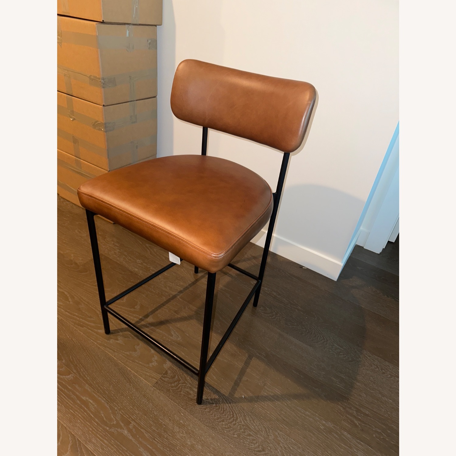 Pottery Barn Maison Light Brown Leather Stools - image-1