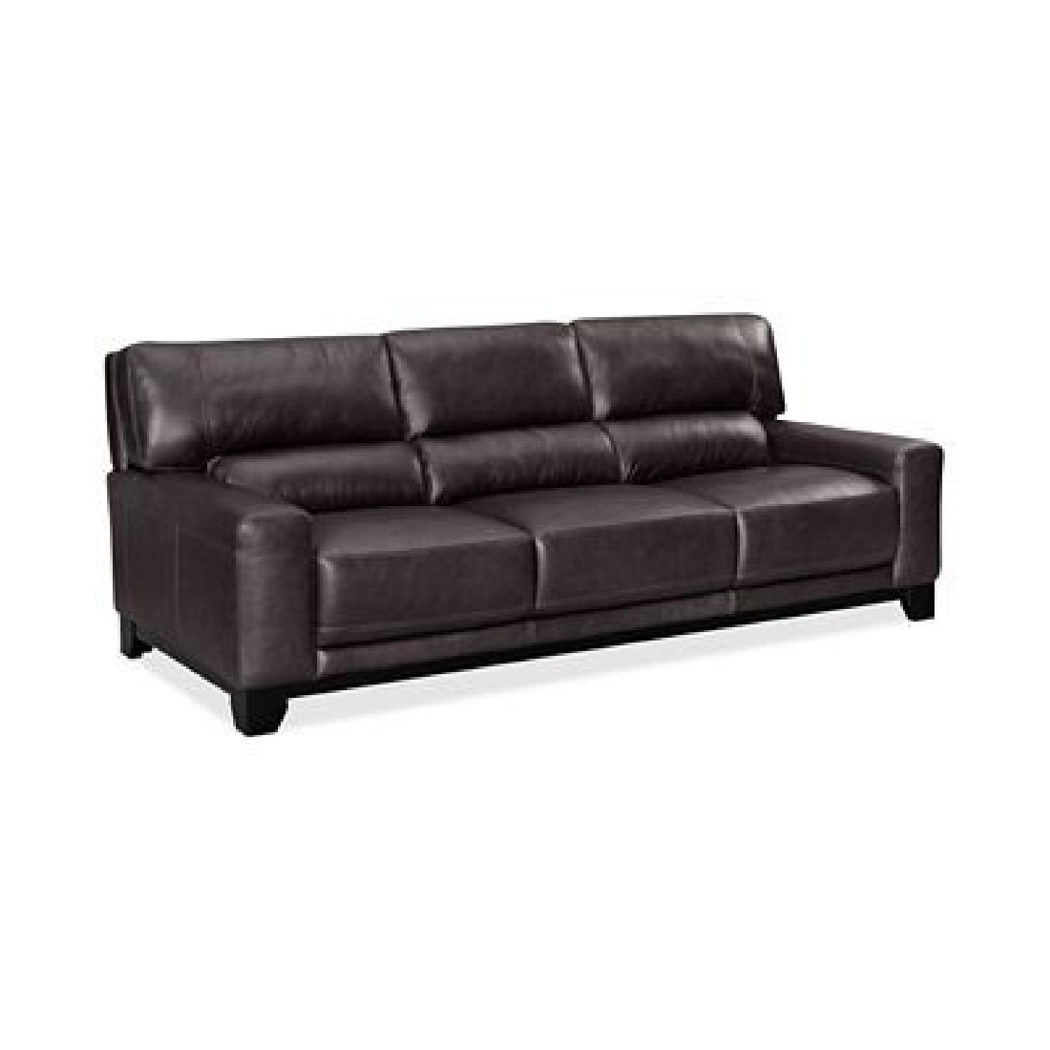 Macy's Black Leather Sofa - image-5