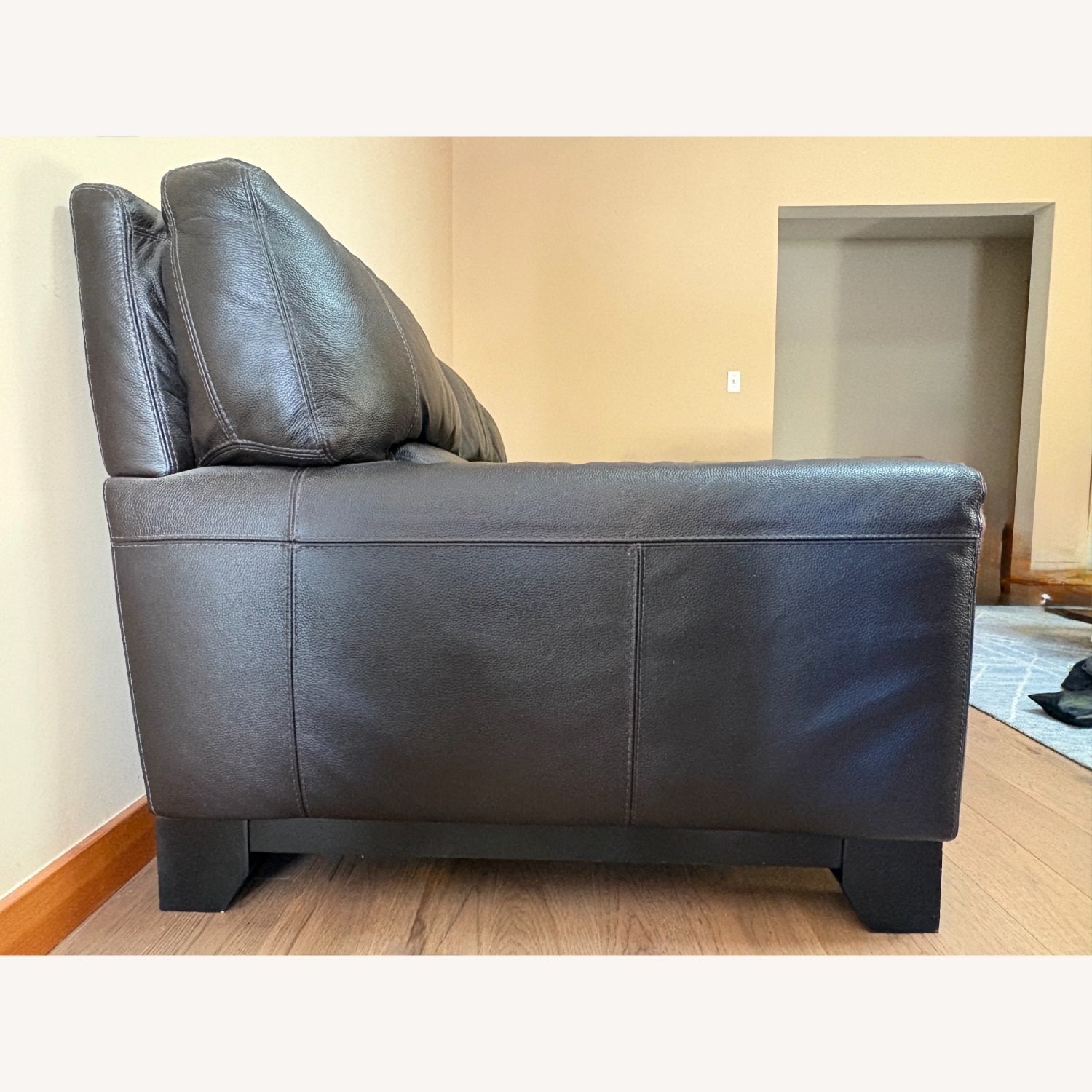 Macy's Black Leather Sofa - image-3