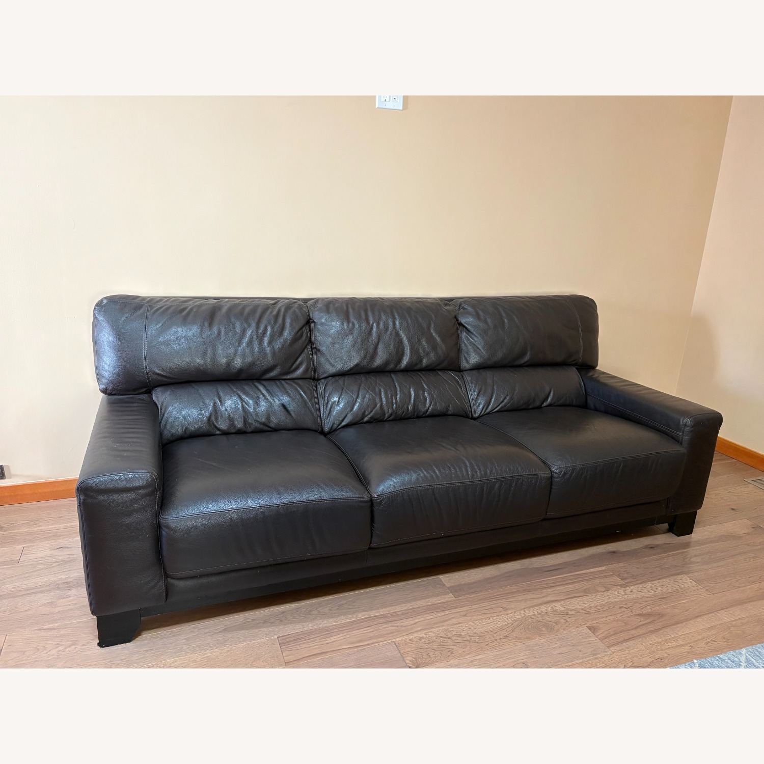 Macy's Black Leather Sofa - image-1