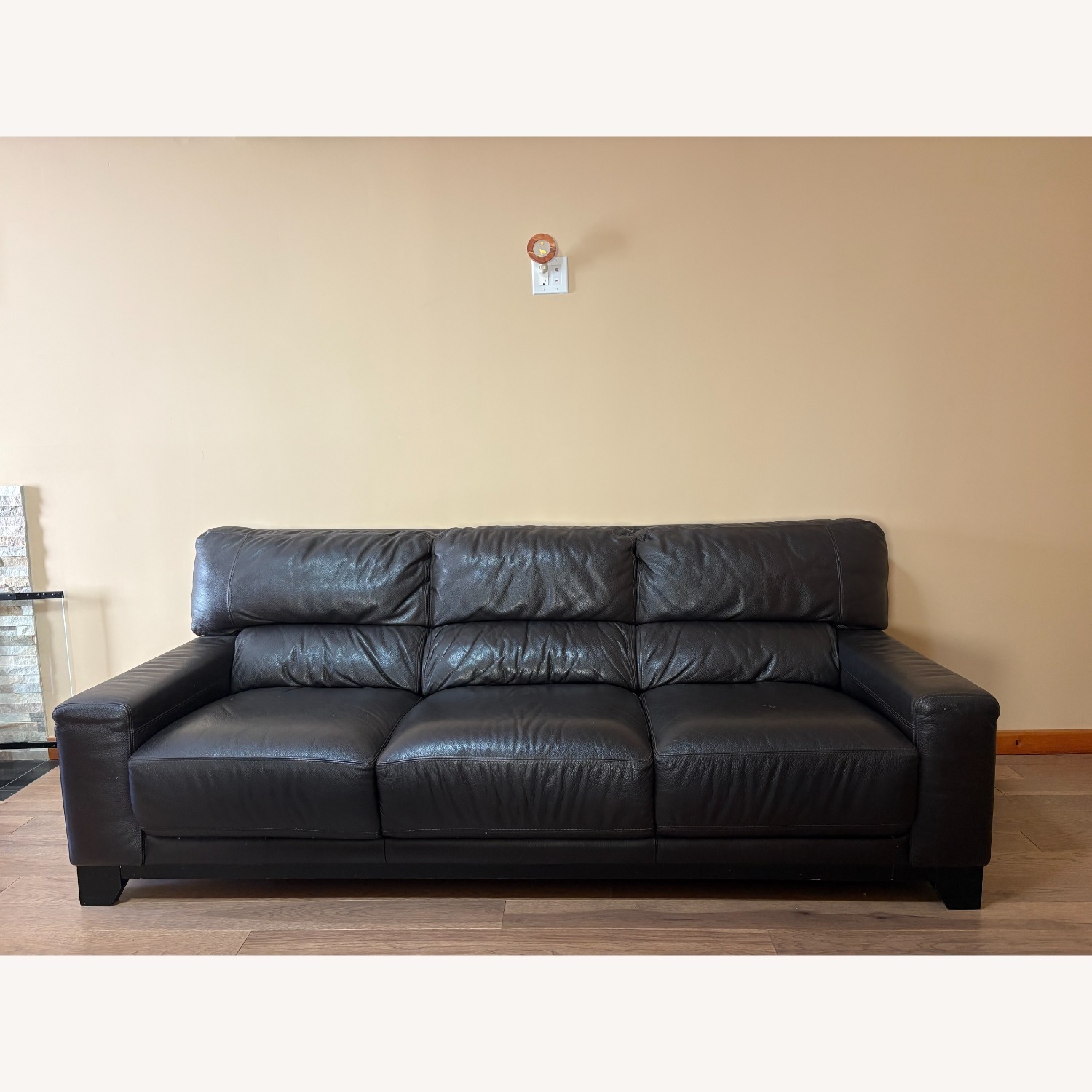 Macy's Black Leather Sofa - image-2