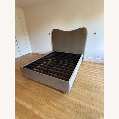 Used Lemieux Et Cie Light Brown Velvet Queen Bed for sale on AptDeco