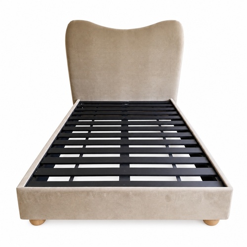 Used Lemieux Et Cie Light Brown Velvet Queen Bed for sale on AptDeco