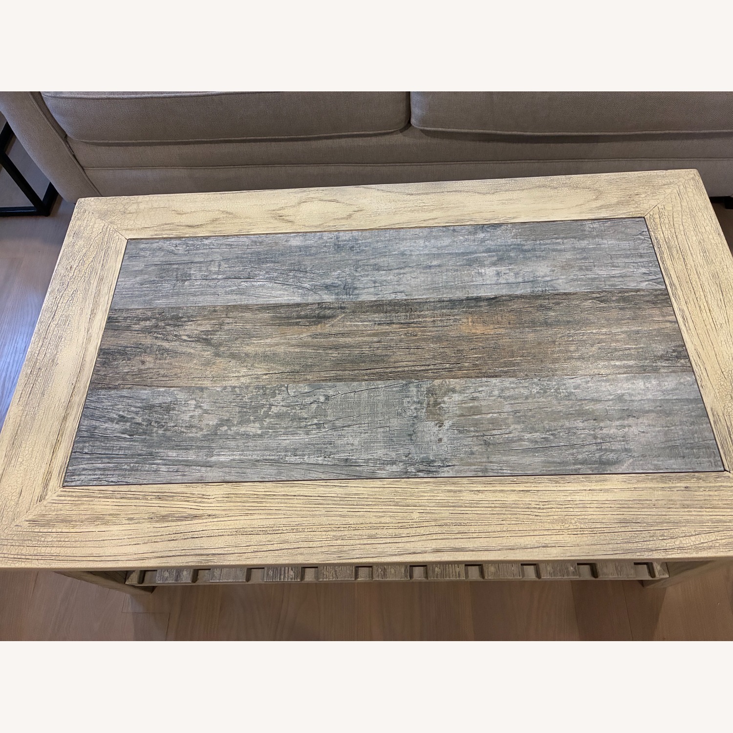 Ashley Distressed Grey & Cream Wood Coffee Table - image-2