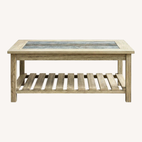 Used Ashley Distressed Grey & Cream Wood Coffee Table for sale on AptDeco