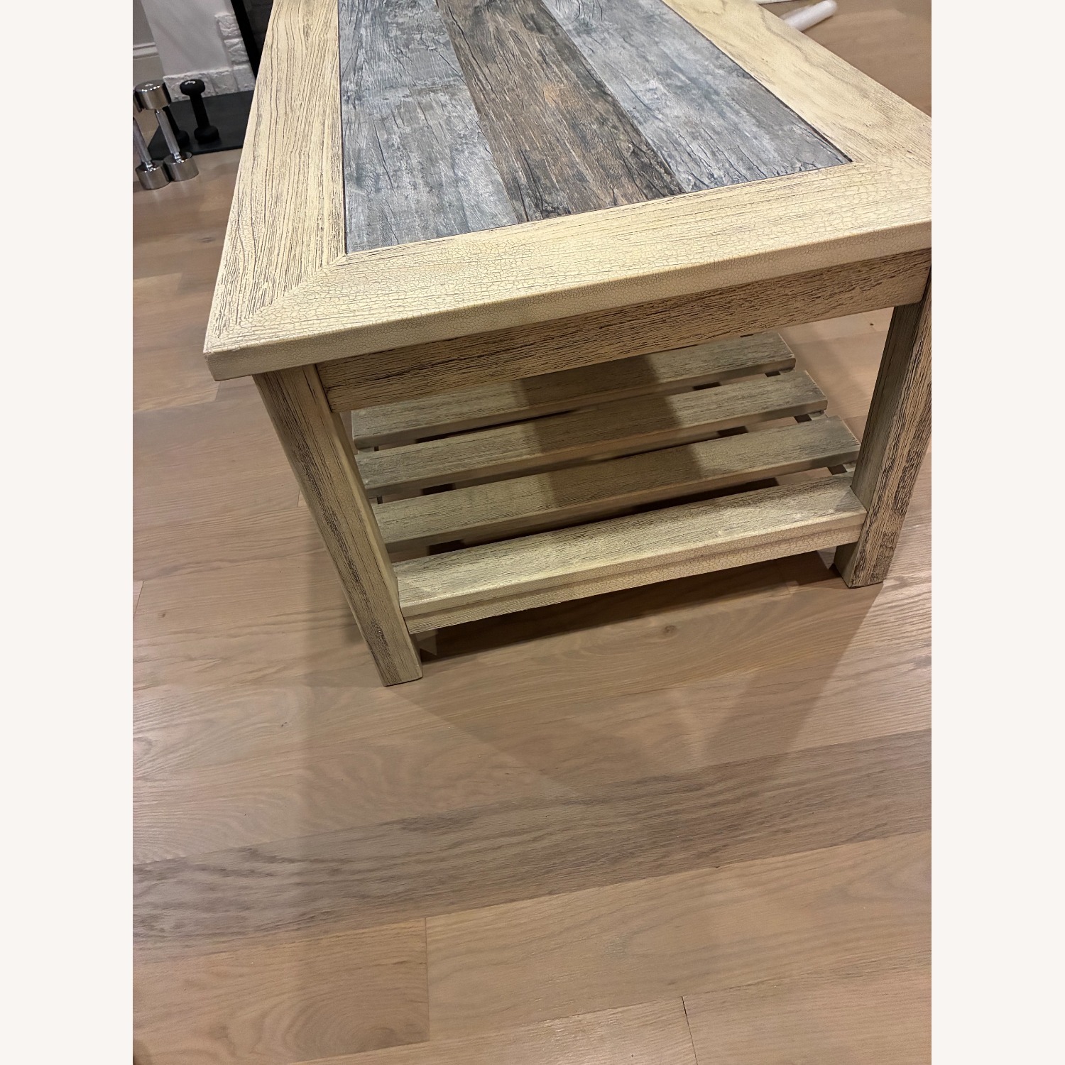 Ashley Distressed Grey & Cream Wood Coffee Table - image-3