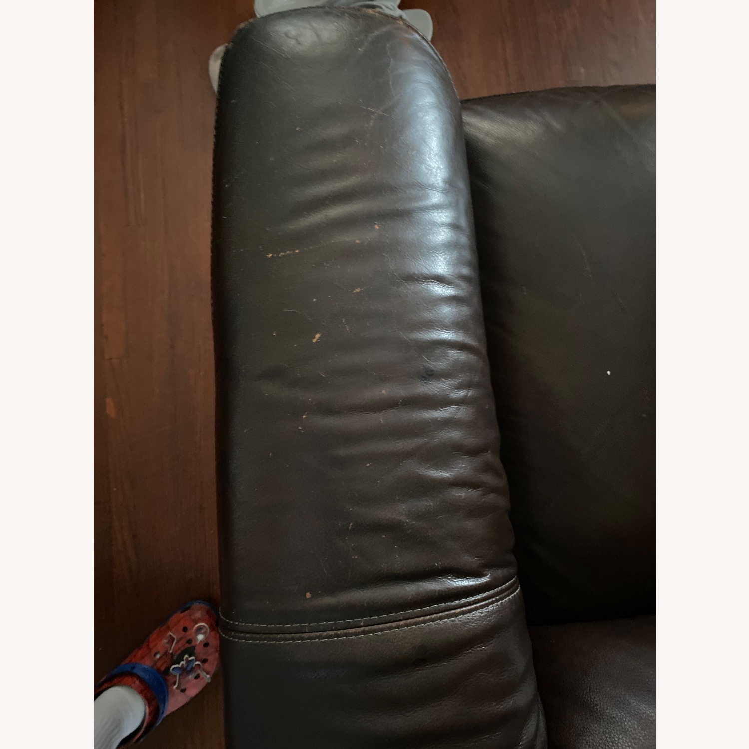 Dark Brown Leather Loveseat - image-5