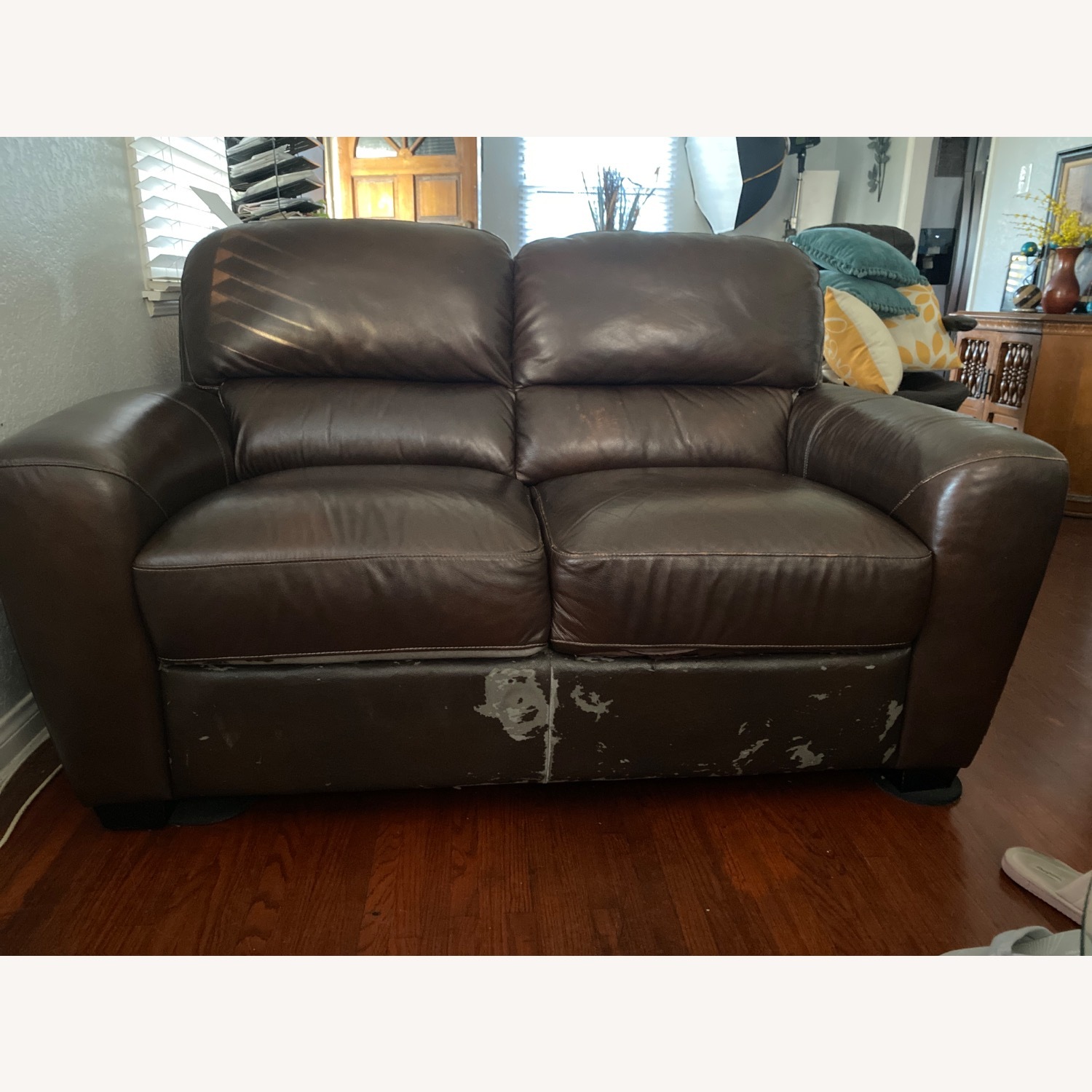 Dark Brown Leather Loveseat - image-1