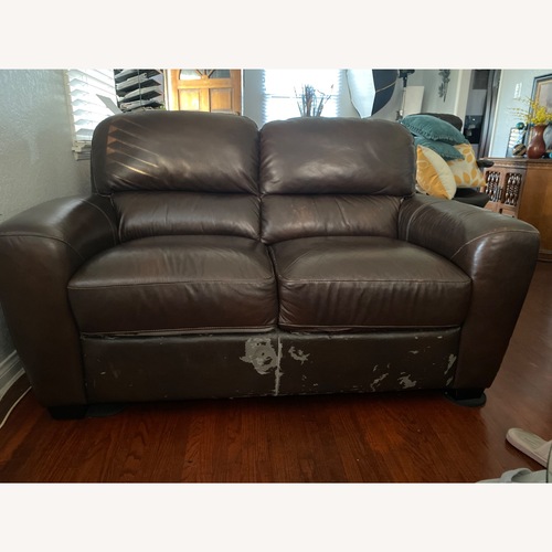 Used Dark Brown Leather Loveseat for sale on AptDeco